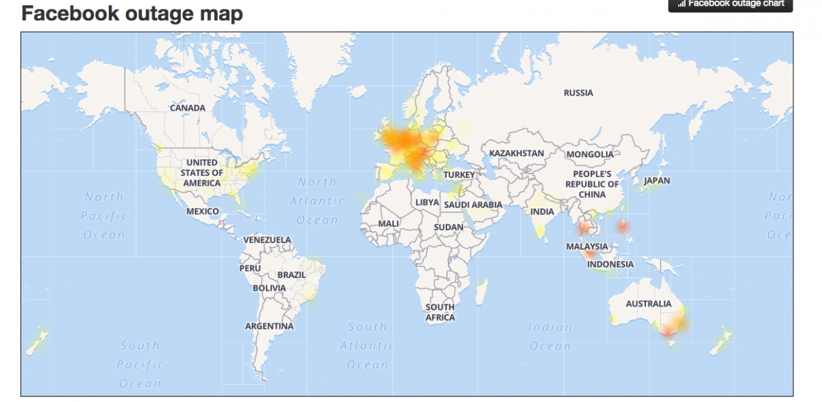 Facebook Server Map เฟซบุ๊คล่มในยุโรป ผู้ใช้ในสหรัฐอเมริกาและเอเชียบางส่วนได้รับผลกระทบ