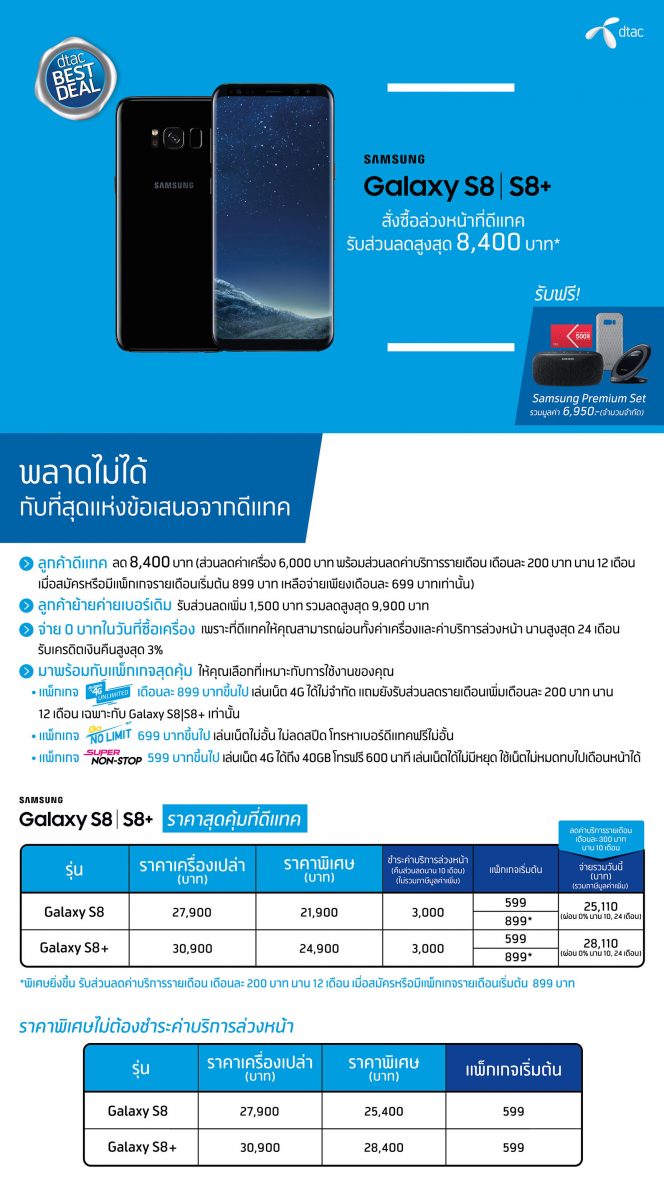 โปรโมชั่น Galaxy S8 ดีแทค dtac