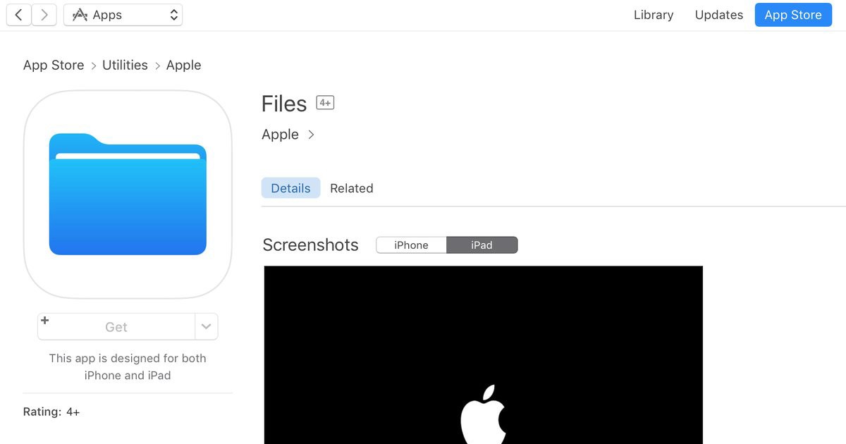 Files app. Apple Utility.