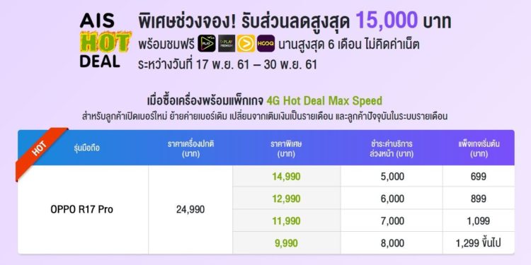 โปรโมชั่น OPPO R17 Pro AIS dtac Truemove H