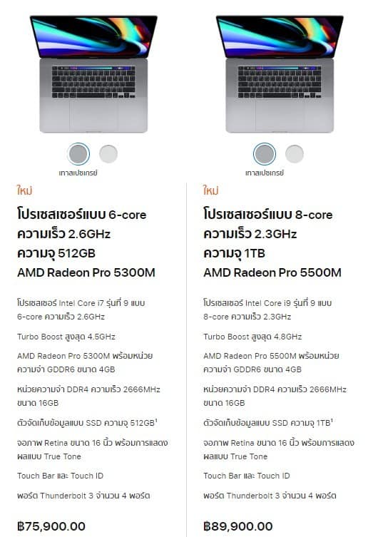 MacBook Pro 16 นิ้ว ราคา และ สเปค