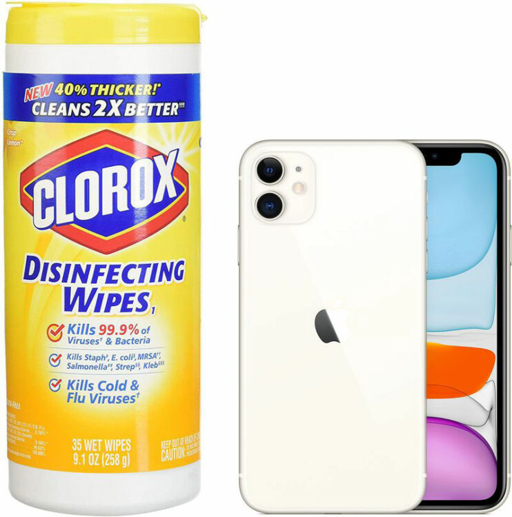 Apple iPhone  isopropyl alcohol 70% Clorox Disinfecting Wipes 
