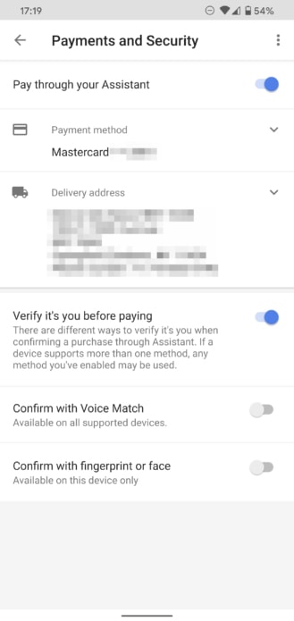 Google Assistant voice purchase confirm