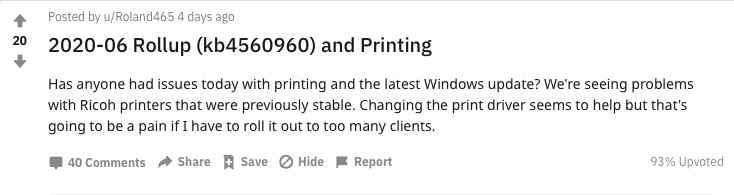 Windows 10 update Printer bug issue