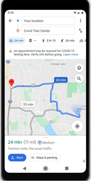 Google Maps covid-19 feature