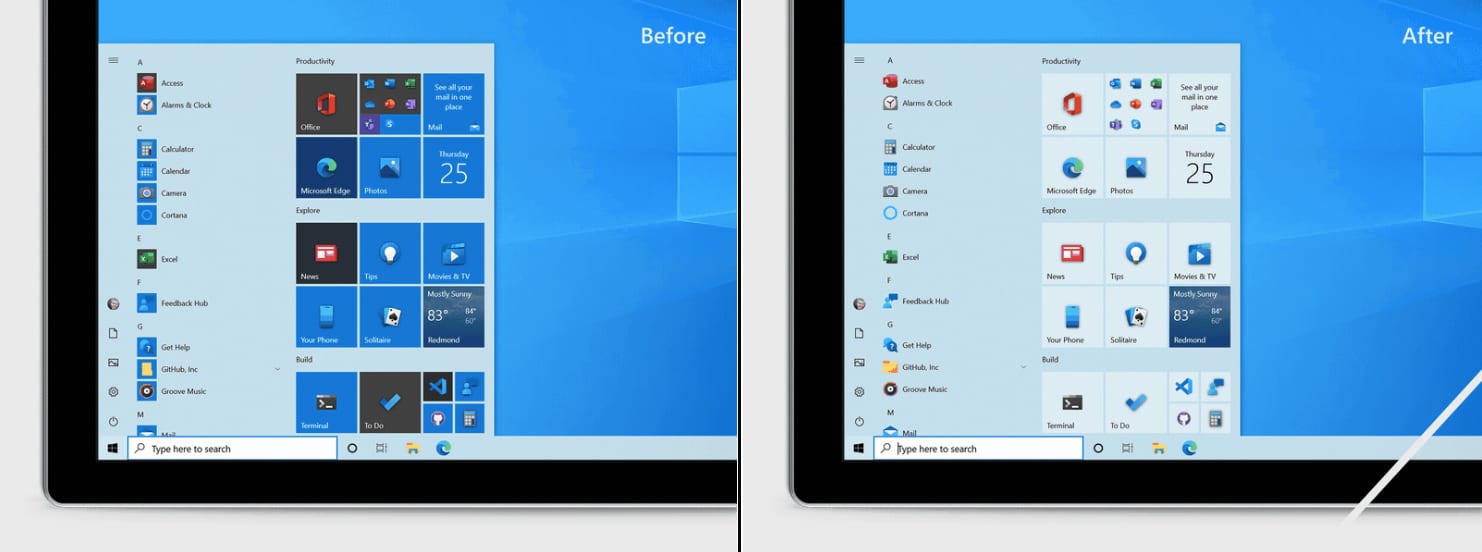 new Windows 10 start menu design