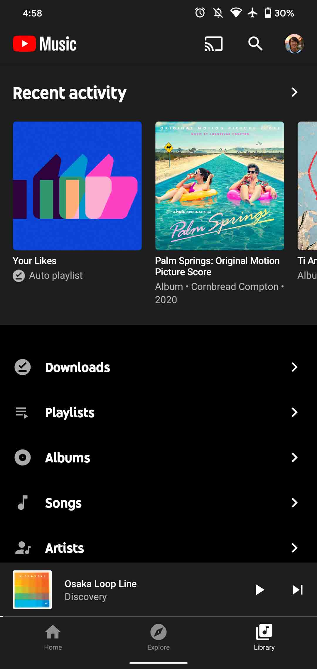 YouTube Music Recent activity