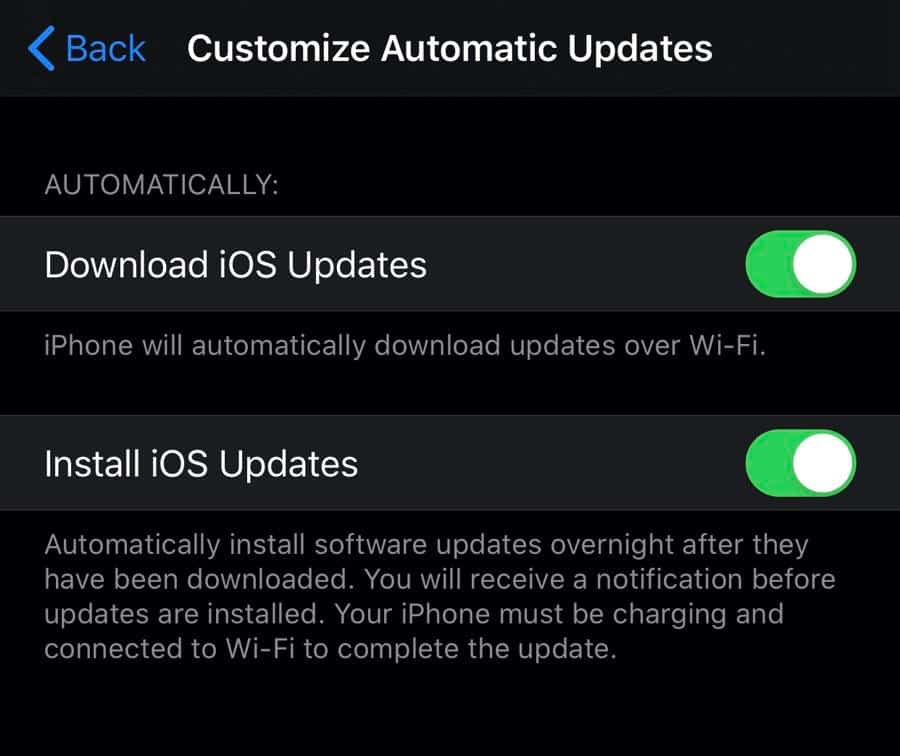 iOS 13.6 automatic download setting