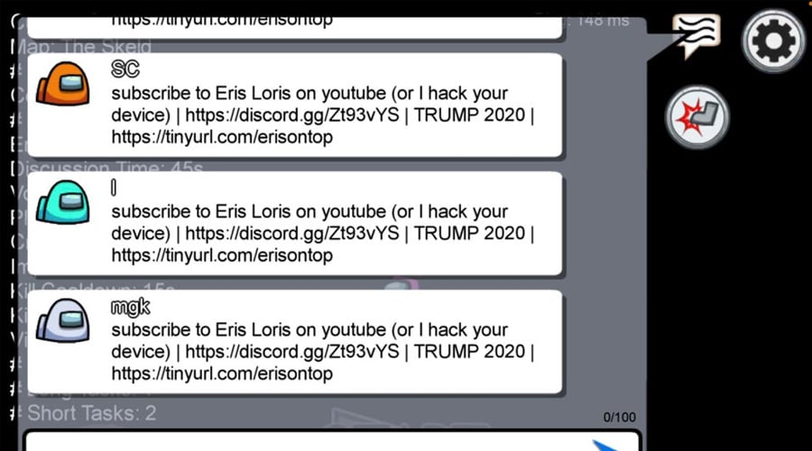 Among Us Hack Forces Players To Advertise Eris Loris YouTube Channel and Trump