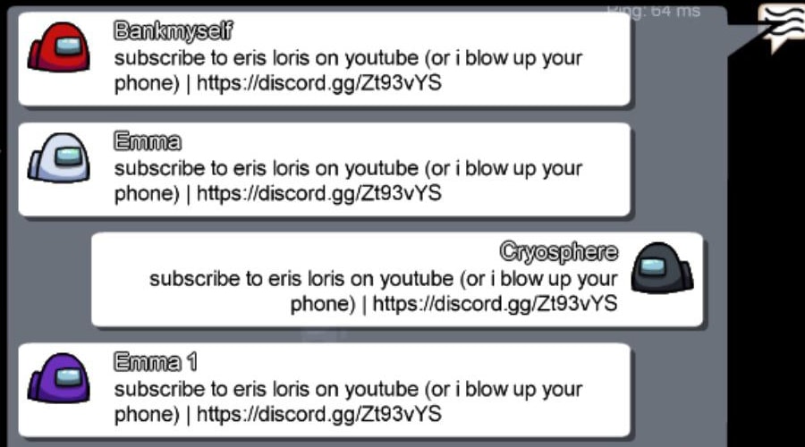 Among Us แฮ็ก Hack Forces Players To Advertise Eris Loris YouTube Channel and Trump