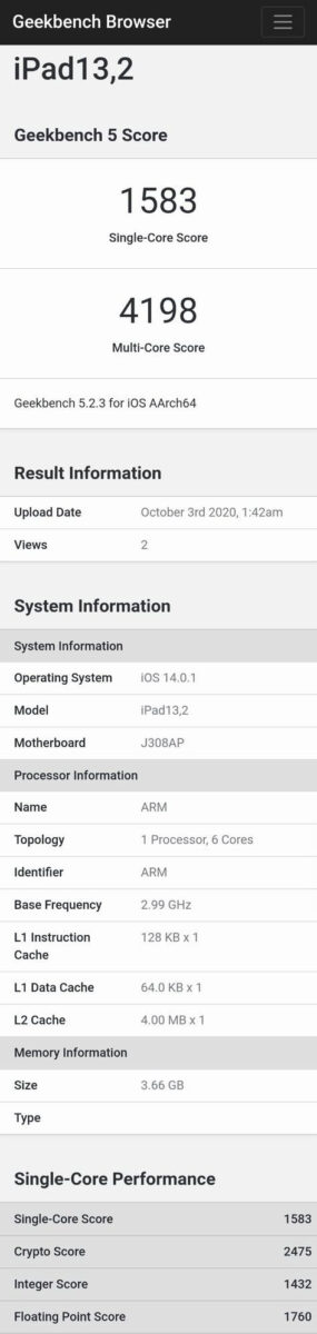 Apple A14 Bionic Geekbench score