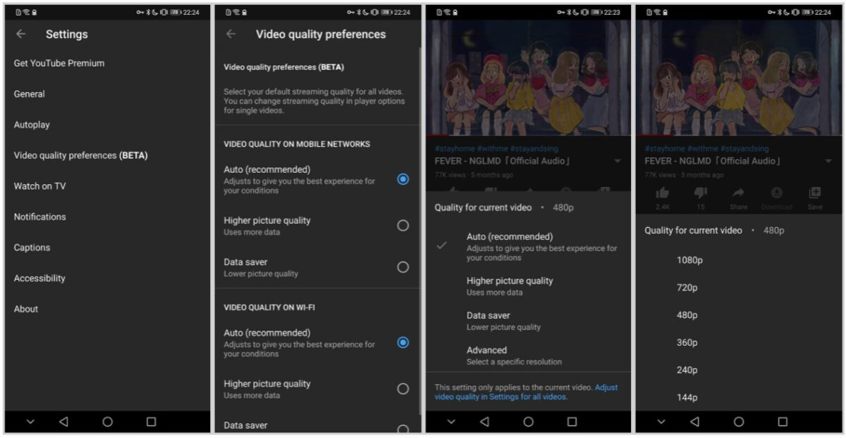 YouTube Android Adjust Video Quality