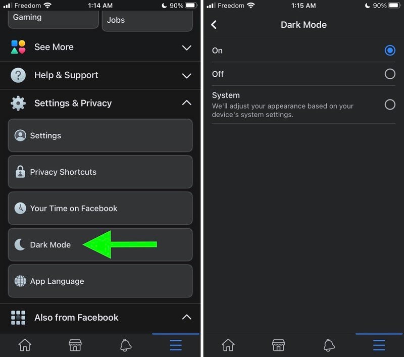 Facebook iOS Dark Mode 