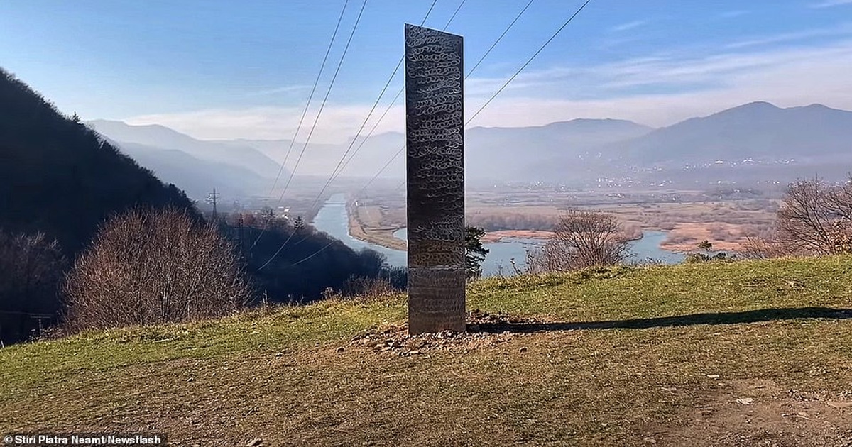 mysterious metal monolith in Romania