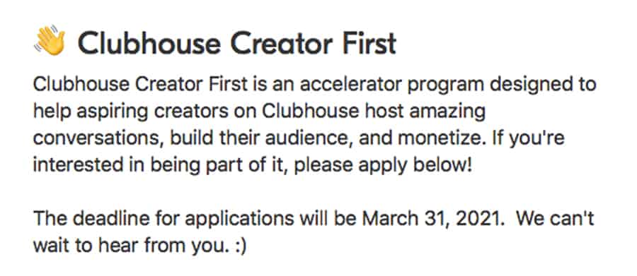 Clubhouse Creator First