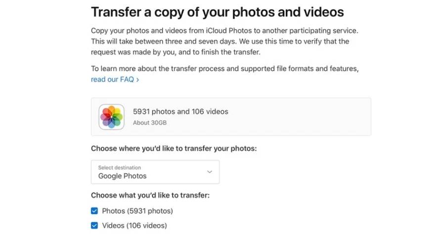 Apple Transferring iCloud Photos and Videos to Google Photos
