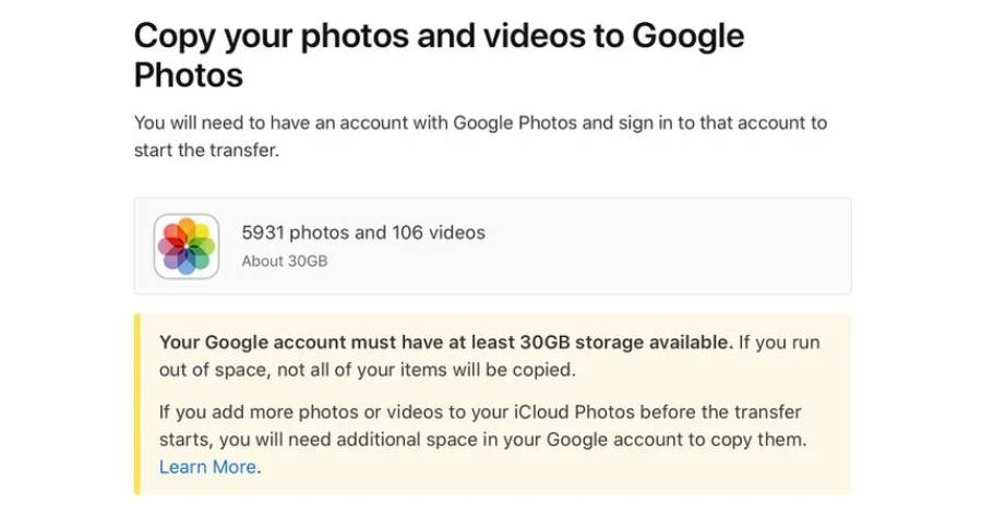 Apple Transferring iCloud Photos and Videos to Google Photos
