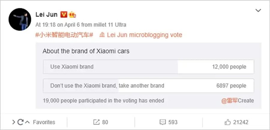 Lei Jun Xiaomi EV Poll