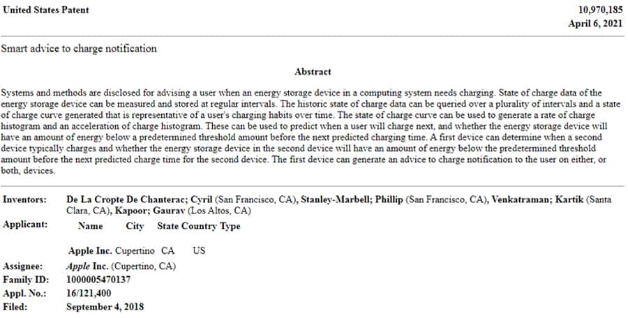 Apple Patent Smart advice to charge notification