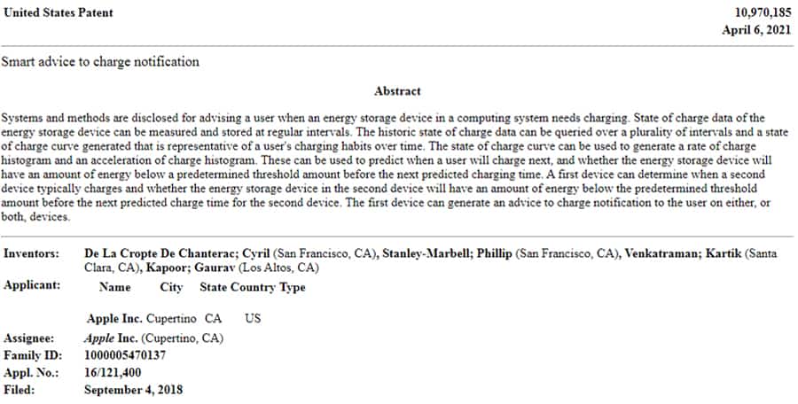 Apple Patent Smart advice to charge notification