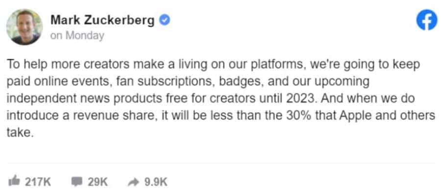 Mark Zuckerberg Post