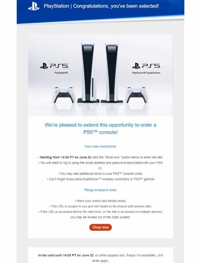 Sony PlayStation Direct purchase invitations