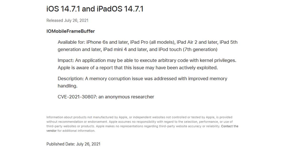 iOS 14.7.1 and iPadOS 14.7.1