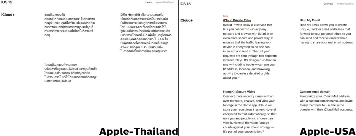 iCloud Private Relay Apple Thailand and USA