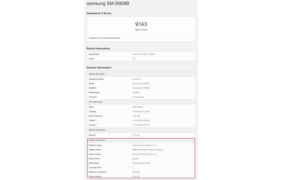 Xclipse 920 OpenCL score