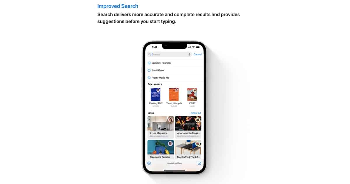 Improved Search in Mail App on iOS 16