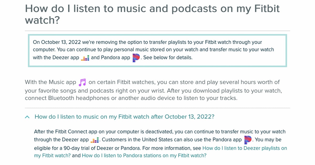 Fitbit Connect ending Music sync