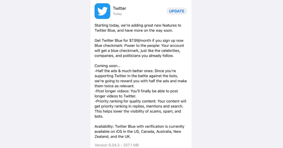 Twitter Blue Twitter for iOS update