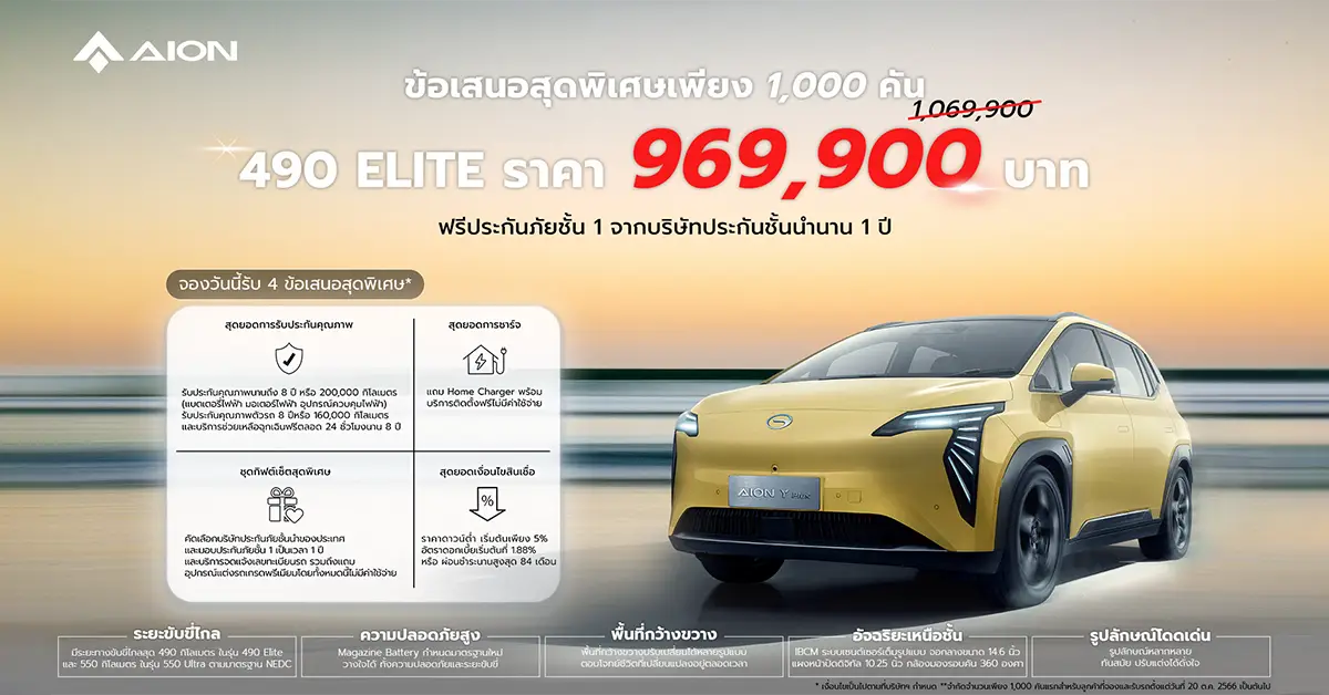 GAC AION จัดโปรโมชัน AION Y Plus ลดราคา เหลือ 969,900 บาท