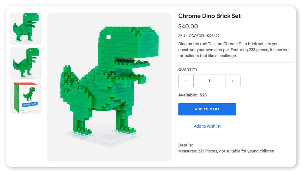 Google Chrome Dino Brick Set ราคา $40