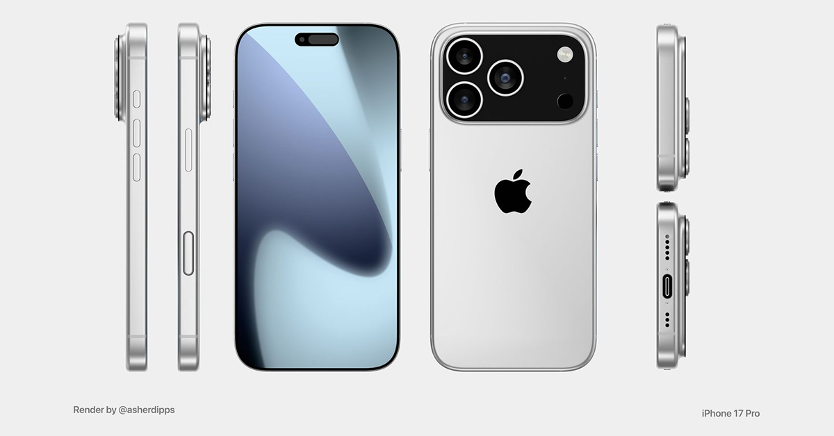 ภาพเรนเดอร์ iPhone 17 Pro จากข้อมูลข่าวหลุด